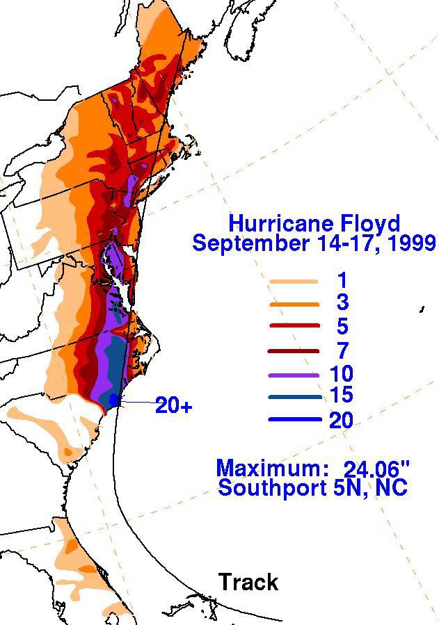 Floyd rainfall map
